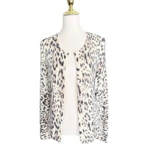 Sutton Studio Womens‎ 100% Cashmere Leopard Print Button Front Cardigan Medium